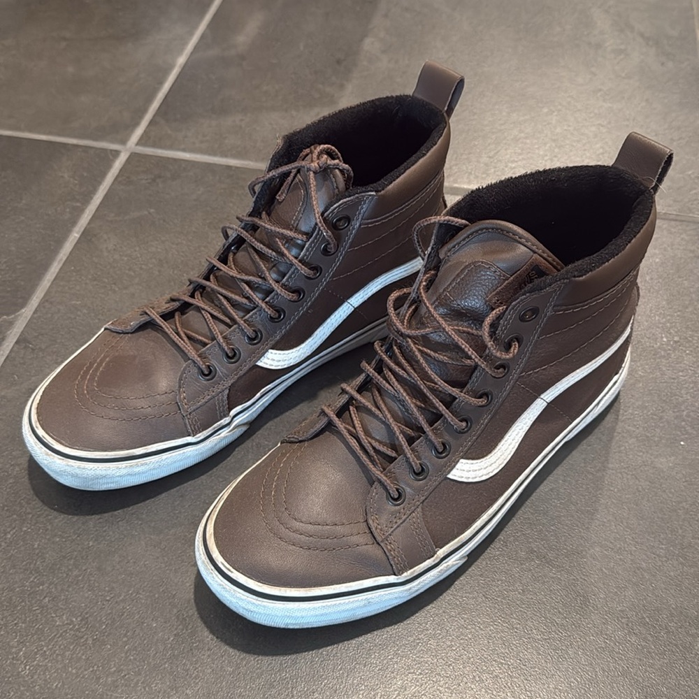 Vans Sk8 Hi MTE Shoes Brown White Leather Mens Size 10 Sneakers